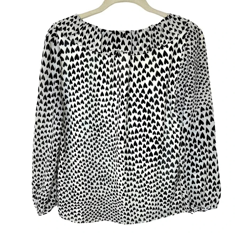 J. Crew‎ All Over Hearts Cream Black Ruffle Trim Blouse XS